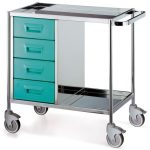 Carrello a 4 cassetti e 2 vassoi inox
